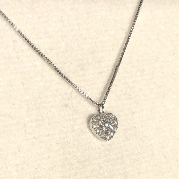 14K White Gold XS Pave Diamond Heart Necklace - Picture 12 of 14